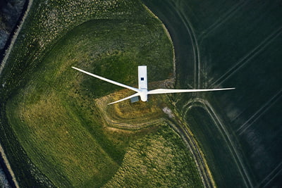 Changing markets image of a wind turbine overhead