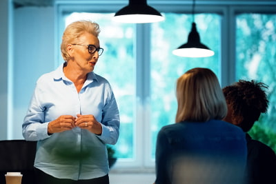 Professional partners image of engaging meeting