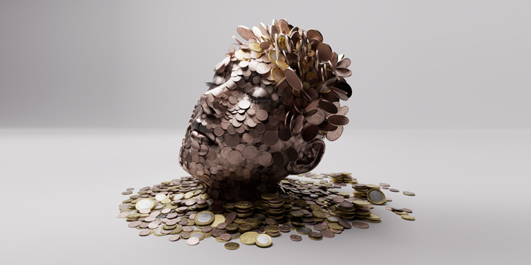 Investment liquidity image of a person comprised of coins