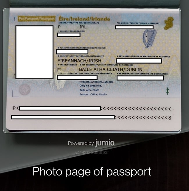 Sample of passport screen