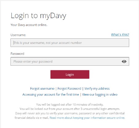 myDavy login screen