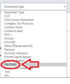 Tax Pack in drop down list