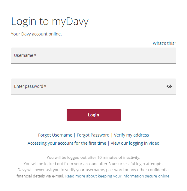 myDavy login screen