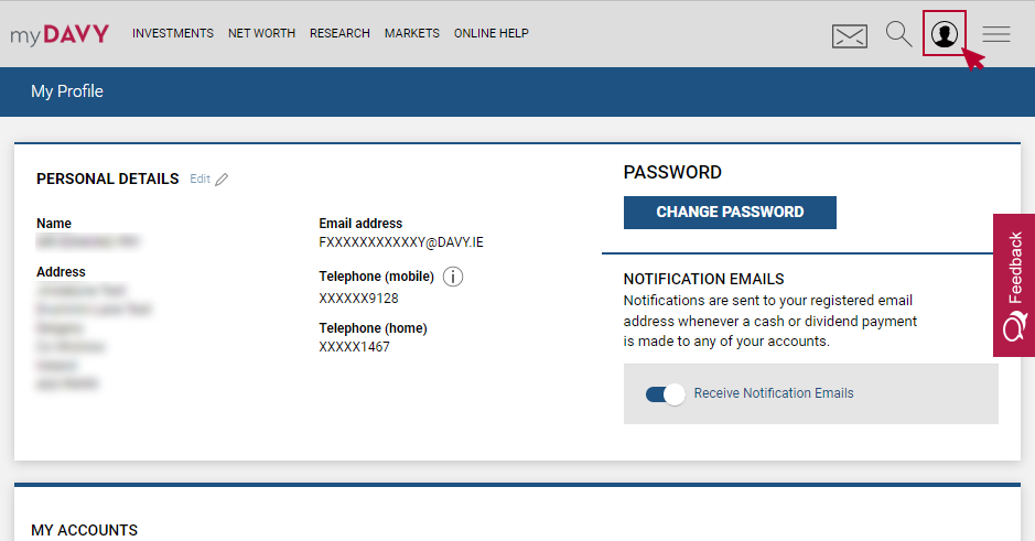 myDavy change password process