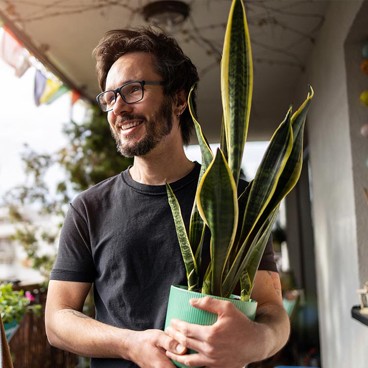 Investment advisers image of a smiling person with a plant