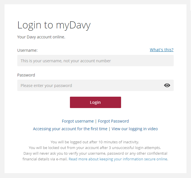Davy login screen