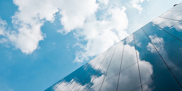 Irish Credit Market Survey, image of clouds and office building