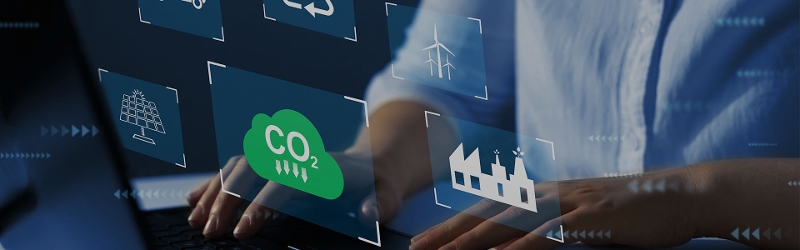 COP 27 - Climate finance plans advance, image of a person viewing icons related to sustainability