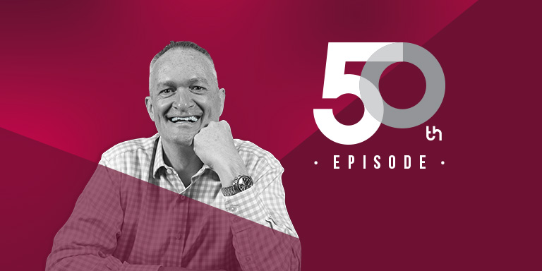 Image of Aidan Donnelly promoting the 50th episode of Everyday Business Podcast