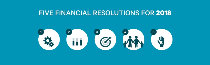 Banner of five financial resolutions for 2018