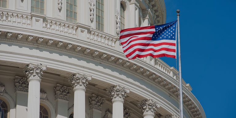 Image of American flag in front of Capitol Hill