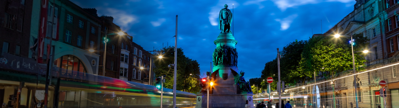 Budget 2027, image of the O'Connell Monument at night time