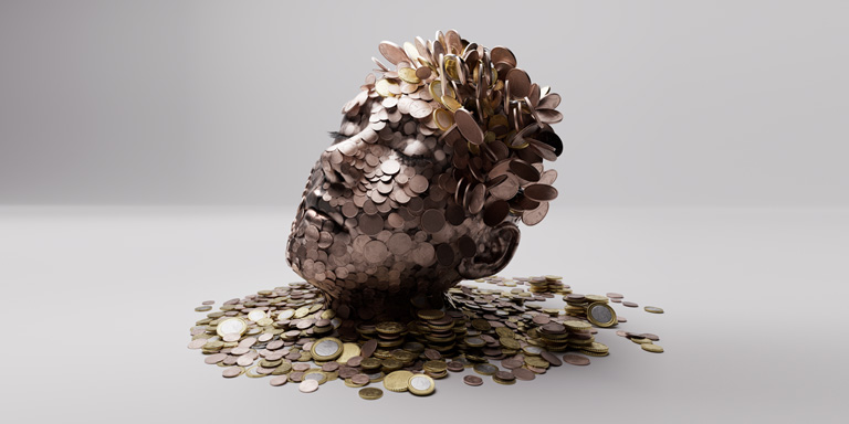 Liquidity solutions image of a head comprised of coins