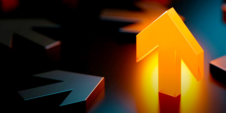 Yellow arrow pointing up on black background