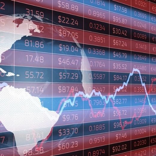 Map of world with market figures in the background