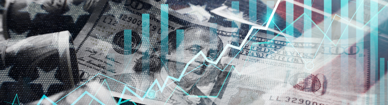 US dollar note showing graphs with increasing output