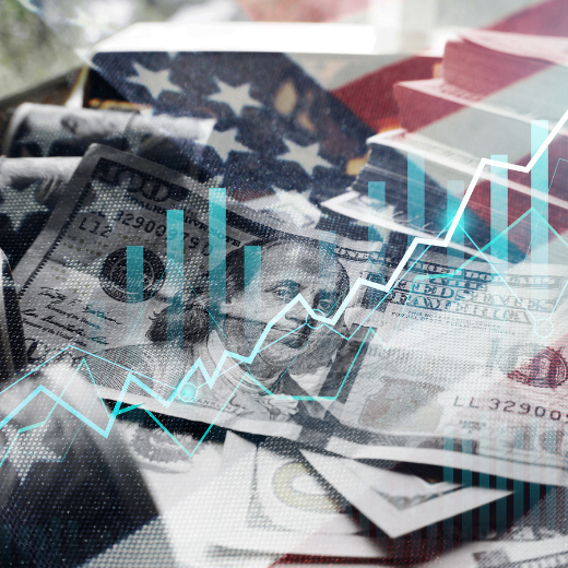 US dollar note showing graphs with increasing output