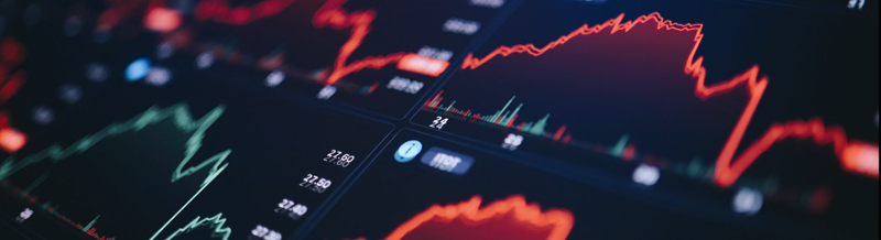 Screen showing charts of market data