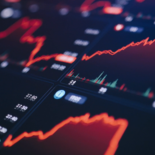 Screen showing charts of market data