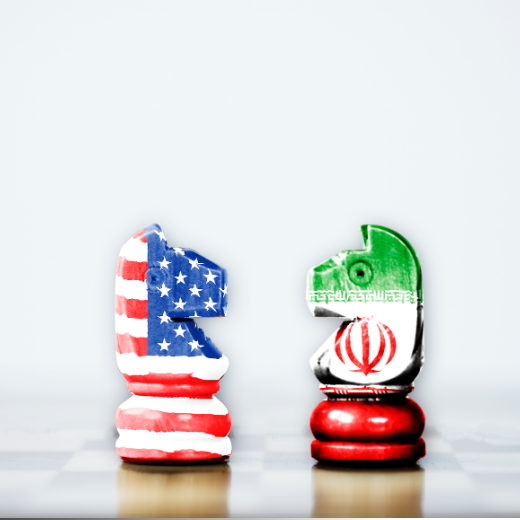 US and Iran flag chess pieces