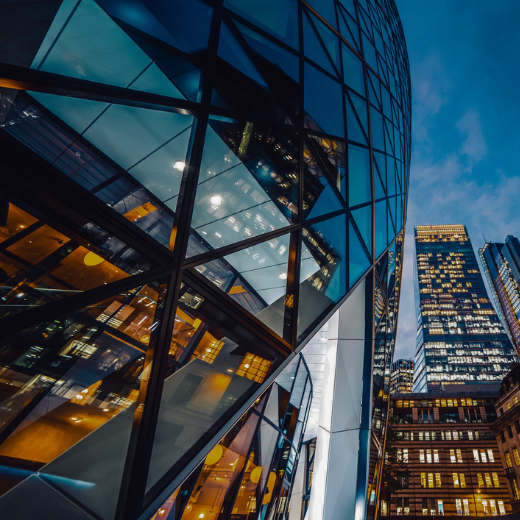 UK Financial District in the evening