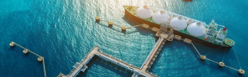 Natural gas storage tank ship at sea