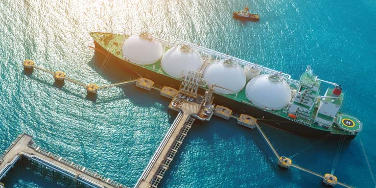Natural gas storage tank ship at sea