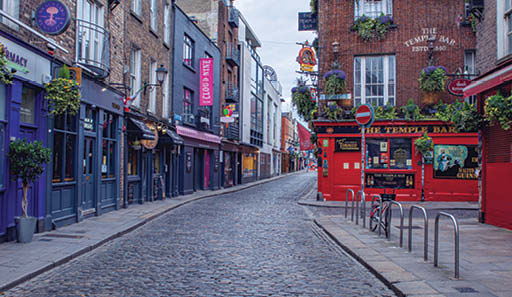 Irish equity market image of Temple Bar in Dublin
