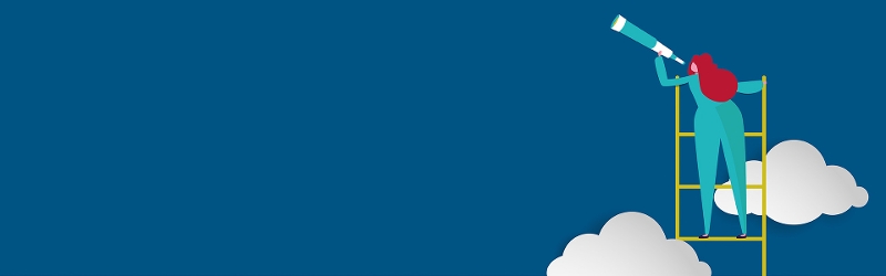 Investment outlook image of someone on a ladder against a blue background