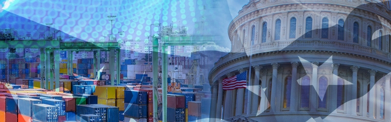 Image combining shipping containers and US government buildings