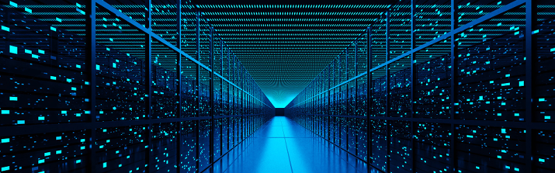 A room full of technology machines with blue lights