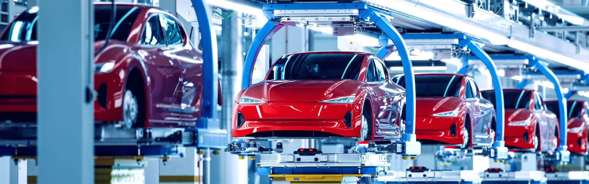 Cars being made in a factory