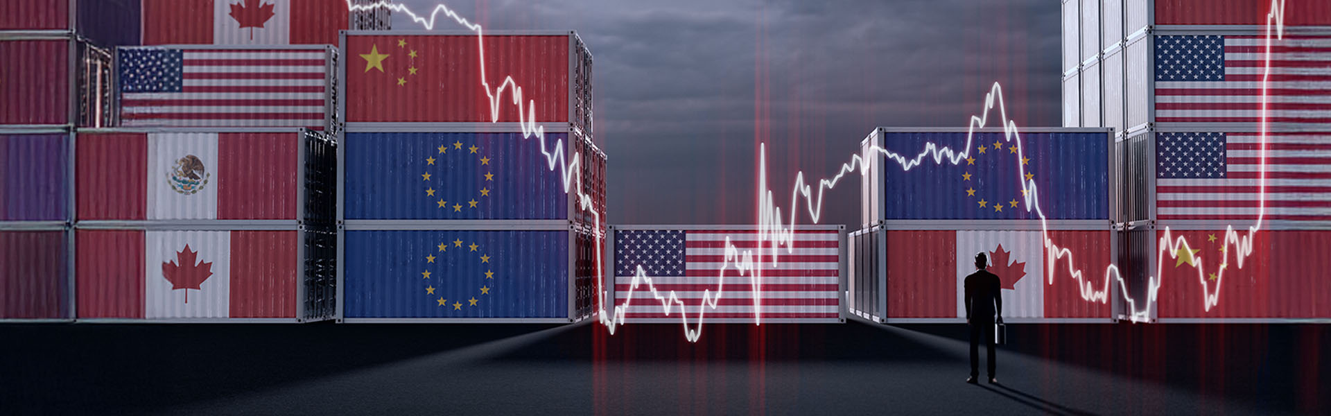 Shipping containers with the flags of major market players